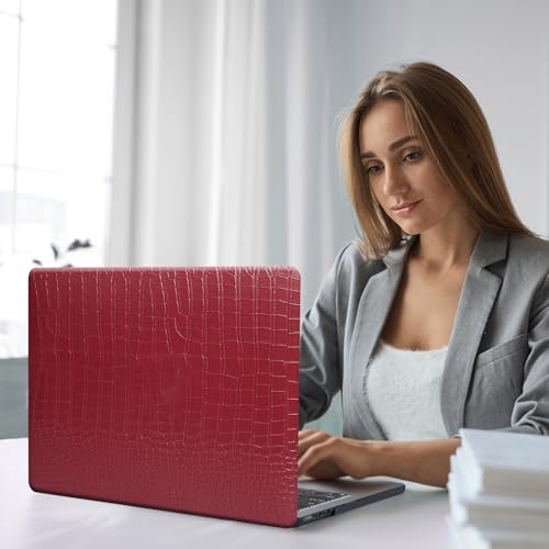 Funut for MacBook Air 13.6 inch Case M5 M4 M3 M2 2022-2024 2025 2026 Release A3449 A3240 A3113 A2681 with Touch ID, Crocodile MacBook Air 13 M5 Leather Hard Shell Case & Keyboard Cover,Red - color: 01Red Wine, size: 2022-2026 MacBook Air 13.6 inch M2 M3 M