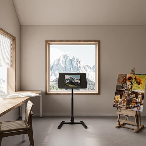25" Mobile Folding Desk: Pneumatic Sit-Stand, No Assembly | 29-42" Height Adjustable Rolling Laptop Desk, Hidden Wheels, 0-90° Tilt Top. Ideal for Home Office, Craft & Study. - color: Black