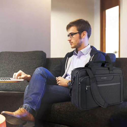 KROSER Laptop Bag Expandable Briefcase Messenger Bag 17.3 Inch Black | Water-Repellent, Shoulder Messenger Bag, Computer Bag, Travel/Business, Men/Women