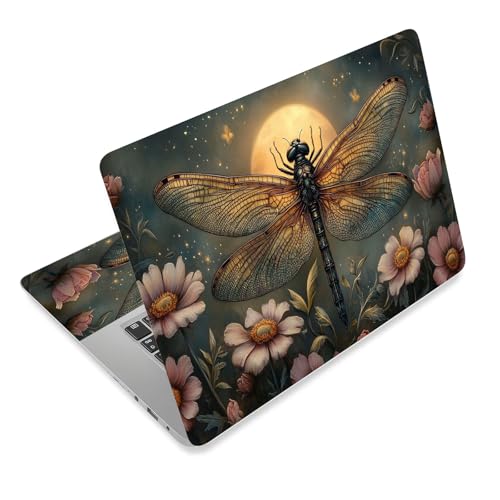Laptop Skin Sticker Decal for 12 13 13.3 14 15 15.6 in, Universal Vinyl Waterresistant Protector Cover for Notebook PC Netbook, Computer Decor for Women Girls Moonlit Dragonfly - color: Moonlit Dragonfly