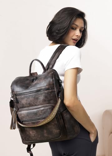 Shrrie 15.6 inch Laptop Backpack for Women,Large Leather Backpack Purse,Travel,Carry on,Water Resistant Casual Laptop Backpacks,College Backpack,Work Backpack for Women,Two-toned Coffee - color: Two-toned Coffee
