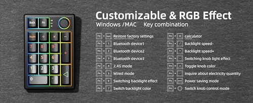 Gasket Creamy Mechanical Numpad Programmable Macro Keypad Wireless 2.4G/Bluetooth 5.0/Wired USB-C RGB Backlit Hot Swappable Number Pad Rechargeable Numeric Keyboard Metal Knob, Black - color: Black
