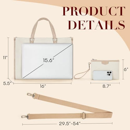 Missnine Tote Bag Canvas Laptop Bag for Women 15.6 inch Casual Work Bags with Clutch Purse Computer 2 PCS Set (Croc-embossed Light Khaki) - color: Croc-embossed Kahki