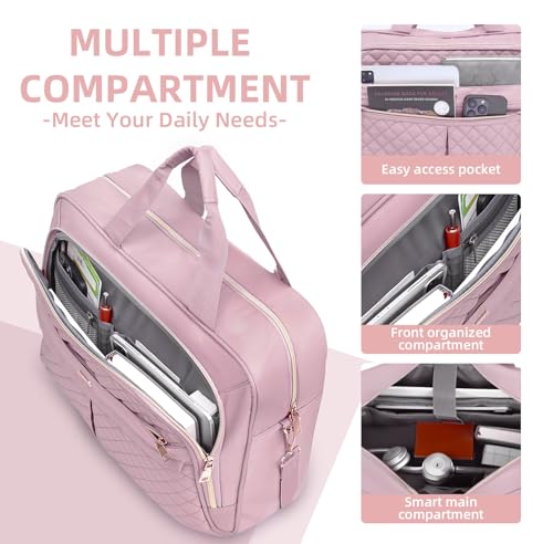 Laptop Bag for Women 17 Inch, Computer Bag, Laptop Messenger Bag, Large Briefcase for Work Office Business Travel - color: Pink