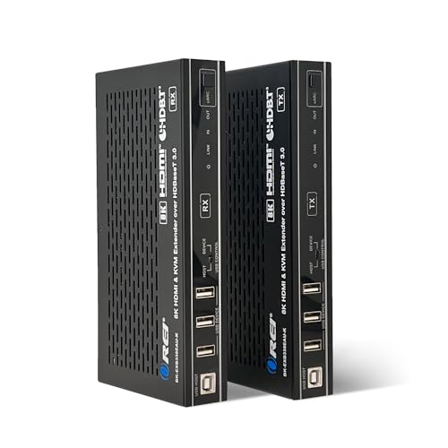 OREI 8K HDBaseT 3.0 HDMI KVM Extender, Loop Out, USB 2.0 RS-232 PoC HDR10+ | 4K 120Hz HDMI Extender, 4K 120Hz HDMI Over Ethernet, eARC/ARC, 40Gbps FRL, Dolby Vision, VRR, ALLM - size: 8K w/ eARC, LAN, KVM