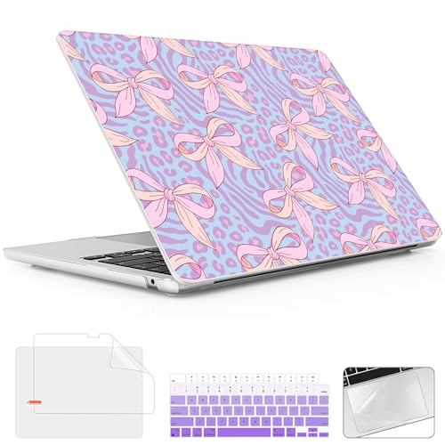 for 2026 MacBook Air 13-inch Laptop Case M5 2026 M4 2025 M3 2024 M2 2022 Release Model A3449 A3240 A3113 A2681, Hard Shell Cover for MacBook Air 13.6 inch, Leopard Bow - color: Leopard Bow