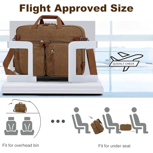Koolehaoda 3 in 1 Convertible Briefcase Backpack 17.3 inch Laptop Backpack Case Messenger Bag for Men, Multi-Functional Computer Bag for Travel Bussiness Men Women (Coffee) - color: Coffee