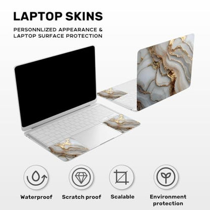Laptop Skin Sticker Decal PVC Vinyl Sticker Notebook PC Protector Waterproof Scratch Resistant Laptop Skin for 12.1 13 13.3 13.6 14 15 15.3 16 Inch White Marble with Gold Accents - color: White Marble