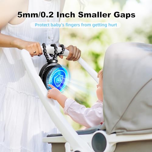 PaPaFboy Mini Portable Pram Fan, Rechargeable Small Clip on Fan for Stroller, Detachable 3 Speed 360° Rotate Flexible Tripod Handheld Desk Cooling for Car Seat Crib Treadmill Travel Essentials