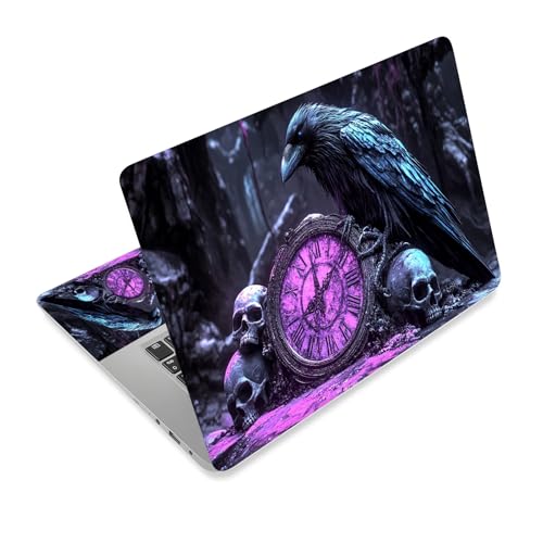 Universal Laptop Skin Sticker Decal,15.6 Inch Laptop Vinyl Cover for 13" 14" 15.6" Laptop,Scratch-Resistant Waterproof Protector Wrap,Reusable with Wrist Pads,Raven Clock of Skulls - color: Raven Clock of Skulls