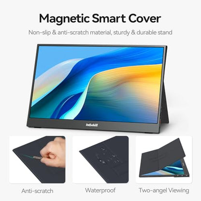 Intehill 15.6" FHD Portable Laptop Monitor | 1920x1080 IPS External Display | Dual-Speakers, Ultra-Slim Aluminum Alloy Design, Magnetic Folio Stand, USB-C & HDMI Second Screen for Laptop, F15ZA - color: Black