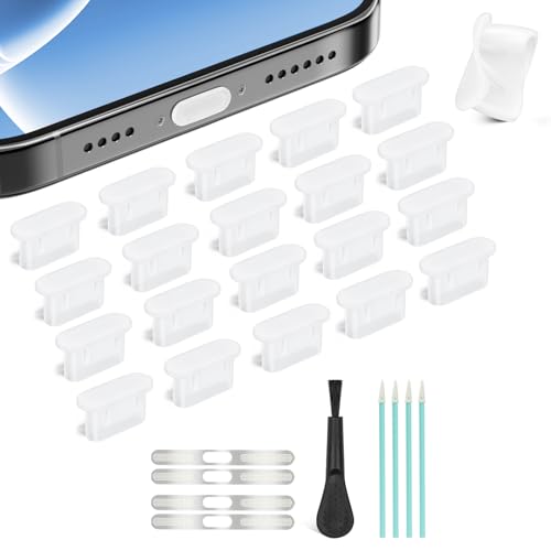 Silicone USB C Dust Plug, 5-in-1 20 Pack USB C Plug Cover with 4 Pack Speaker Dust Cover Charging Port Protector for iPhone 15/16/17/Galaxy/All USB C-Port Devices (Clear 20+Speaker Cover) - color: Clear 20+Speaker Cover