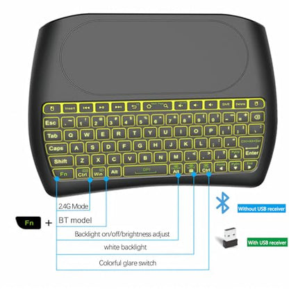 D8 Mini Bluetooth Keyboard, Rechargeable Wireless with Touchpad, Backlit Handheld Small Remote Keyboard, 2.4G WiFi/BT4.2 Dual Mode for PC, TV Box, iOS, Android, Window, Mac OS