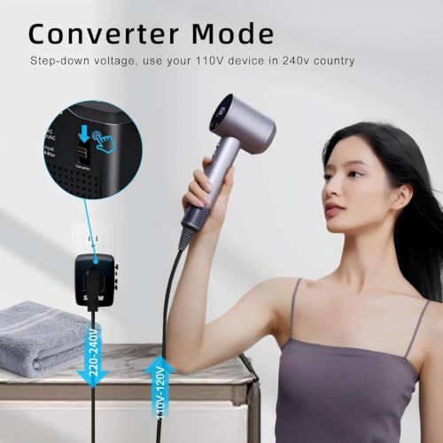 Travel Converter Adapter Voltage Converter that Steps Down 220 Volts to 110 Volts for use in Over 200 Countries,Including The U.S., U.K., Europe, and Australia (Black)
