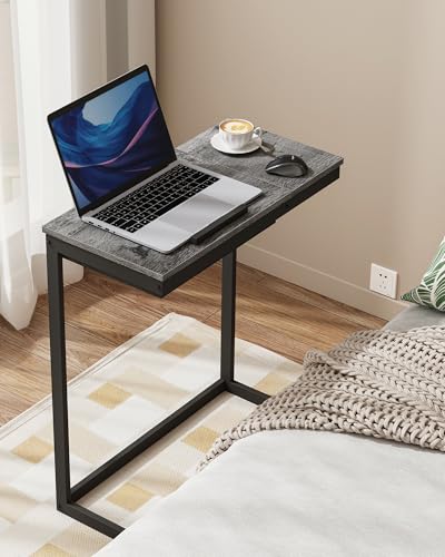 TUTOTAK Large C Shaped End Table, Side Table, Couch Computer Table C Table | Tilting Laptop Stand with Storage, Computer Couch table for Living Room, Bedroom, Charcoal Grey TB01BY089 - color: Charcoal Grey, style: Modern