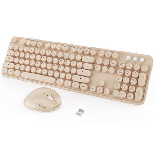 Cute Colorful Wireless Keyboard and Mouse Combo | 104 Keys Typewriter Retro Round Keycaps Keyboard for PC Laptop,Desktop,Windows, Home and Office Keyboards, - color: S500 Coffee