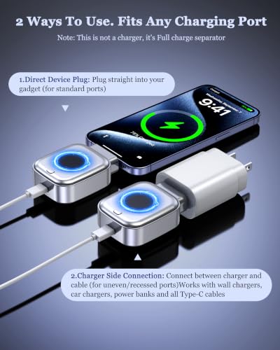 2Pcs 140W Smart Auto Stop Charging Adapter:Auto Power Off Charger Protector | Physical Disconnect Battery Guard, USB-C Fast Charger with Physical Cut-Off for iPhone,Android,Earphones & All Type-C Devices