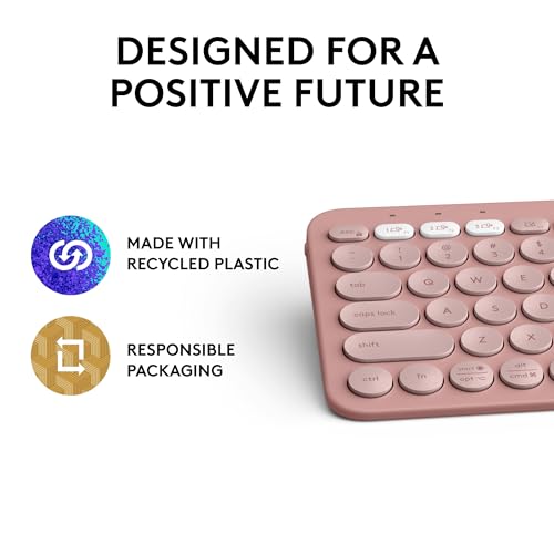 Logitech Pebble Keys 2 K380s Keyboard, Bluetooth, Wireless - Tonal Rose | Multi-device, customizable shortcuts, slim and portable, Easy-Switch for Windows, macOS, iPadOS, Android, Chrome OS - color: Rose