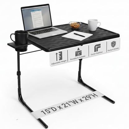 Table-Mate TV Tray Table | Portable Desk Folding Dinner Tray, Couch Table Trays for Eating Snack Food, Portable Laptop Desk, Bed Trays for Eating | Adjustable TV Trays with 3 Angles and Cup Holder - size: 15"D x 21"W x 29"H