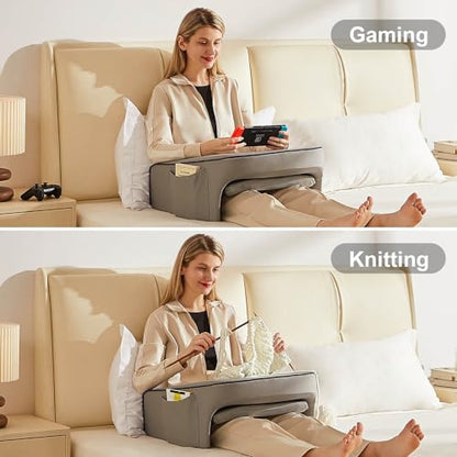 cooloo8 Lap Desk Pillow for Bed, Soft Arm Rest Pillow, Reading Lap Pillow, Memory Foam Reading Pillow, Laptop Lap Desk for arms for Reading, Working in Bed Couch(Grey) - size: Lap Desk Pillow - Small