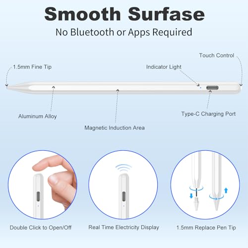 COO Universal Active Stylus Pen for iOS, Android & Samsung Touch Screens | Smart Digital Stylus for Lenovo/Vivo/Mi/HUAWEI Tablets, iPhone/Samsung/Pixel Phones for Drawing, White - color: White