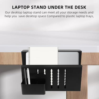 Lurrose Desk Laptop Mount Clamp with Non-Slip Pad, Carbon Steel Laptop Holder and Versatile Accessory for Living Room Table and Desk, Black Vertical Organizer
