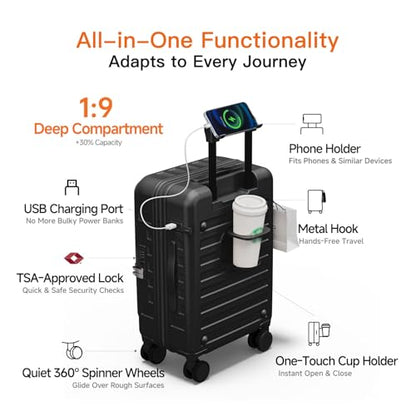 Expandable Lightweight PC Hard Shell Suitcase, 24-inch Luggage with TSA Lock, Top Opening & Cup Holder - Ideal for Business Travel Suitcase (Black, Checked-Medium 24-Inch) - color: Black, size: Checked-Medium 24-Inch