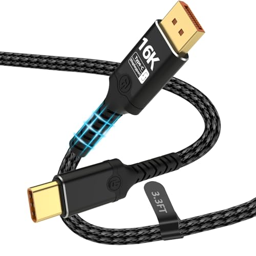 Herfair Displayport to USB C Bidirectional USB C to DisplayPort 2.1 Cable Support 16K@60Hz 8K@120Hz Resolution Braided Thunderbolt 5 Compatible with MacBook Pro/Air, Galaxy S25, iPad Pro, XPS 17, 3FT - color: 16K Display, size: 1M/3.2FT