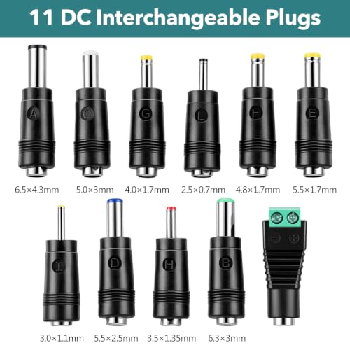 11Pcs DC Adapter Plug Kit, Universal 5.5mm x 2.1mm AC Cord Connector | Power Supply Plug Jack Tips Charger Adapters Set for LED Strip, Laptop, Router, Camera, Bluetooth Speaker& More