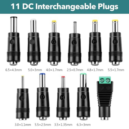 11Pcs DC Adapter Plug Kit, Universal 5.5mm x 2.1mm AC Cord Connector | Power Supply Plug Jack Tips Charger Adapters Set for LED Strip, Laptop, Router, Camera, Bluetooth Speaker& More