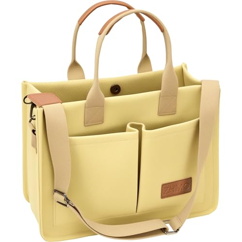 Canvas Tote Bag for Women,Women's Bags Crossbody Bags Work Laptop Tote Bag Large Handbags Purse for Travel Nurse Teacher - color: Canvs Cute Khaki With Compartments