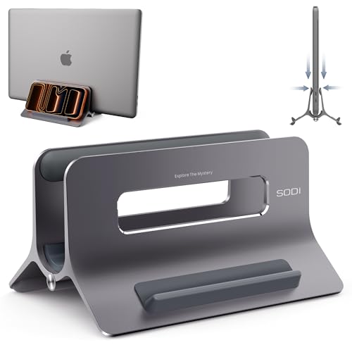 Vertical Laptop Stand for Desk, Gravity Auto Lock MacBook Stand, Aluminum Laptop Holder Vertical Compatible with MacBook Pro, Air, Tablet, Space-Saving Organize Work & Home Office, Gray - color: Space Grey