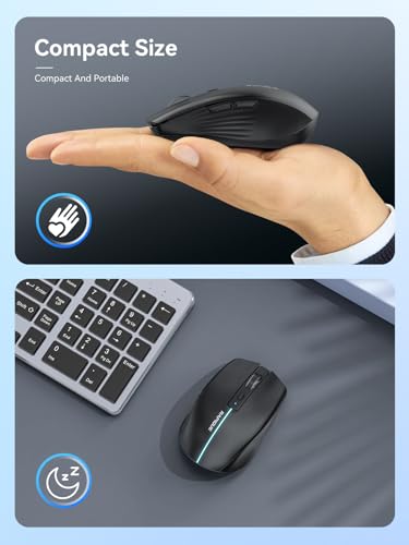 RAPIQUE Bluetooth Wireless Mouse - (BT1/BT2+USB) Tri-Mode High Performance, Rechargeable, Quiet Click, Multi-Device Compatibility for Laptop, Computer, MacBook, Tablet, PC (Black) | 3-Device Switching, USB-C Rechargeable, Quiet Clicks, 800/1200/1600 DPI,