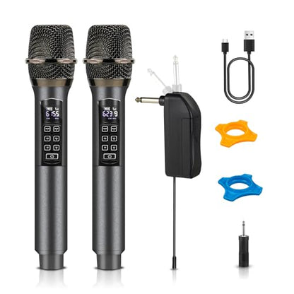 Wireless Microphones for Karaoke Singing, Professional Dual Cordless Mic System with 500ft Range, Rechargeable Receiver, 2.4GHz Auto-Connect, AI Noise Cancelling, Echo/Vol Control for DJ Church Party
