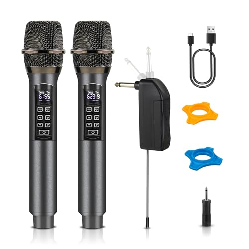 Wireless Microphones for Karaoke Singing, Professional Dual Cordless Mic System with 500ft Range, Rechargeable Receiver, 2.4GHz Auto-Connect, AI Noise Cancelling, Echo/Vol Control for DJ Church Party