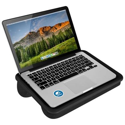 LAPGEAR Compact Lap Desk – Black, Fits 14" Laptops | Microbead Cushion, Built-In Pencil Slot, Carry Handle, Fits Standard Letter-Size Paper (8.5" × 11") - color: Black, size: 14″ Laptop (Compact)