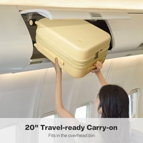 mixi 20 Inch Large Expandable Carry on Luggage Suitcase with Spinner Wheels, Hardside Rolling Travel Suitcase PC with TSA Lock, Lark Yellow - color: Lark Yellow, size: 20in Expandable