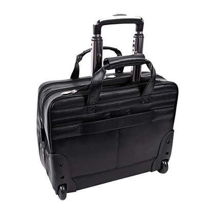 McKleinUSA L Series, Wrightwood, Top Grain Cowhide Leather with Vegan Leather Trim, 17" Leather Wheeled Laptop Briefcase, Black (80505), one Size - Frustration-Free Packaging