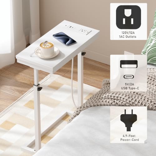 TUTOTAK End Table with Charging Station, Side Table, Tall Couch Table | Sofa Table, for living Room, Bedroom, White TB01BW084 - color: White, size: 1 Pack, style: With Plug