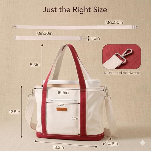 Aveniee Canvas Tote Bag for Women, Crossbody Purse with Zipper, Adjustable Shoulder Strap Handbags - color: Dark Red