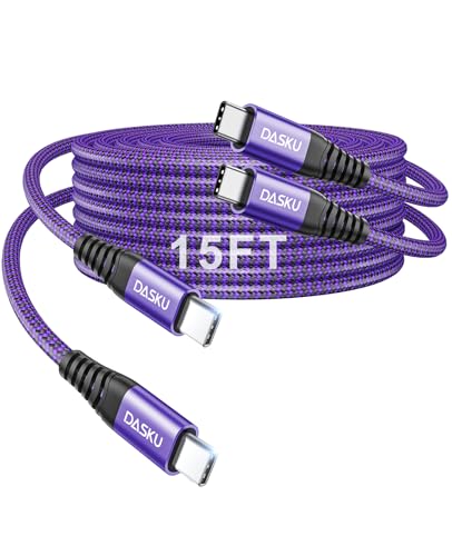 USB C to USB C Cable 100W Fast Charging [2Pack 15FT], Extra Long USB Type-C | Cable for CarPlay, iPhone USB C to C Charger Cord for iPhone 17/16/15 Pro Max, Samsung Galaxy S26/S25/S24 and More-Purple - color: Purple, size: 15FT 2Pack, style: 100W USB C to