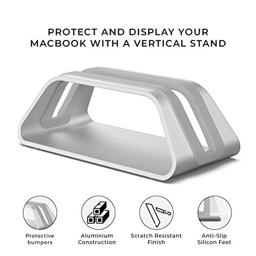 HumanCentric Vertical Laptop Stand Compatible with MacBook Pro & Air | PC Desk Stand, Aluminium, Exchangeable Inserts for Different Device Models, Fits MacBook Pro & MacBook Air, Silver Color - color: Silver