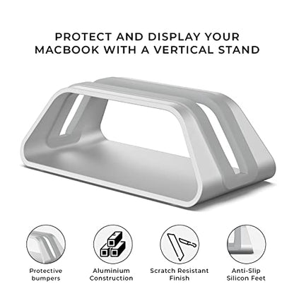 HumanCentric Vertical Laptop Stand Compatible with MacBook Pro & Air | PC Desk Stand, Aluminium, Exchangeable Inserts for Different Device Models, Fits MacBook Pro & MacBook Air, Silver Color - color: Silver