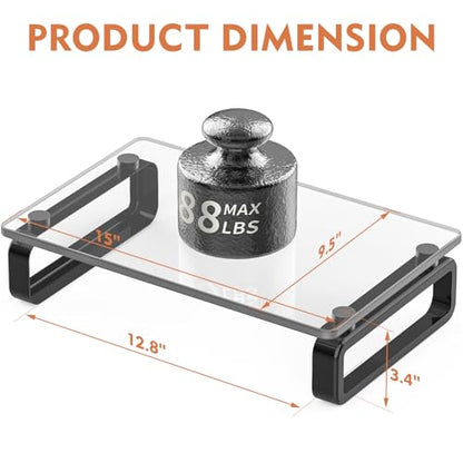 Hemudu Computer Monitor Stand Riser Multi Media Desktop Stand for Flat Screen LCD LED TV, Laptop/Notebook, with Tempered Glass and Metal Legs, Black HD02B-001U - color: black