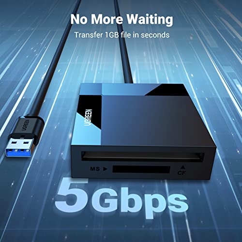 UGREEN SD Card Reader USB 3.0 Card Hub Adapter 5Gbps Read 4 Cards Simultaneously CF, CFI, TF, SDXC, SDHC, SD, MMC, Micro SDXC, Micro SD, Micro SDHC, MS, UHS-I (Black) | Multi USB 3.0 Micro SD Memory Card Adapter for External Camera Photo SD TF MicroSD Mic