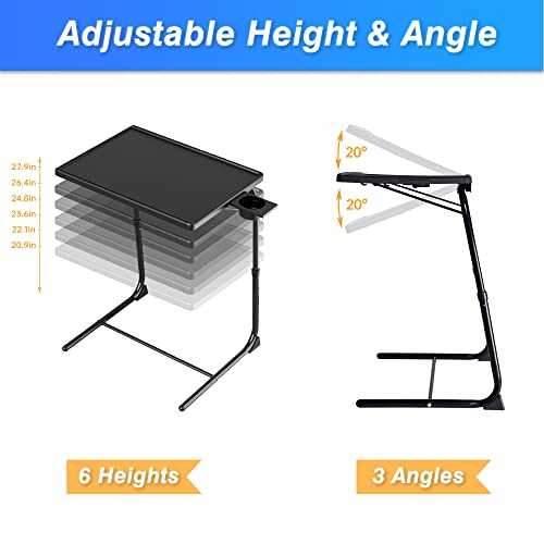 Allpop TV Tray Table - Adjustable TV Dinner Tray for Eating, Folding Laptop Table with 6 Heights & 3 Tilt Angles, Cup Holder on Couch & Bed, Black - color: Black, size: Allpop-TV Tray