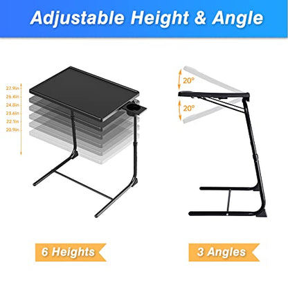 Allpop TV Tray Table - Adjustable TV Dinner Tray for Eating, Folding Laptop Table with 6 Heights & 3 Tilt Angles, Cup Holder on Couch & Bed, Black - color: Black, size: Allpop-TV Tray