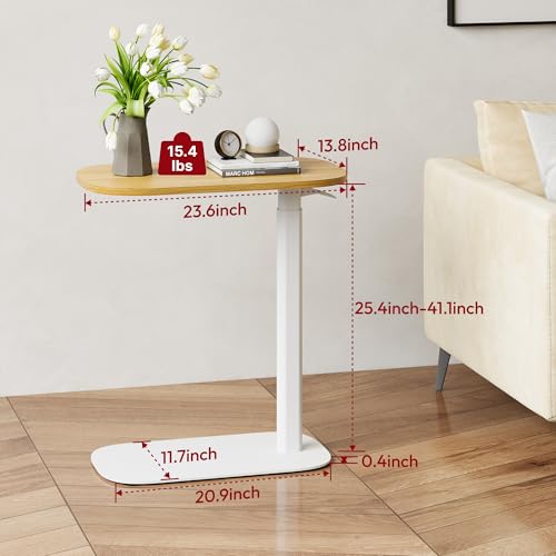 SANODESK 24''Pneumatic Adjustable Overbed Bedside Table with Hidden Casters | Medical Mobile Side End Table Laptop Computer Standing Desk Cart with Tray, Hospital and Home Use(23.6" W x 13.8" D,Maple) - color: Maple, size: Xsmall