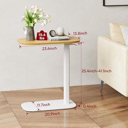 SANODESK 24''Pneumatic Adjustable Overbed Bedside Table with Hidden Casters | Medical Mobile Side End Table Laptop Computer Standing Desk Cart with Tray, Hospital and Home Use(23.6" W x 13.8" D,Maple) - color: Maple, size: Xsmall