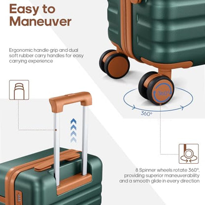 UKEIN Luggage Sets 3 Piece, PC Hardside Carry On Luggage 28Inch With Spinner Wheels with TSA Lock, Carry On Suitcase Set With Travel Backpack for Men (Green, 3 piece set (28inch)) - color: Green, size: 3 piece set (28inch)